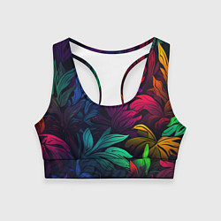 Топик спортивный женский Яркие абстрактные листья, цвет: 3D-принт