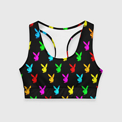 Топик спортивный женский Playboy pattern неон, цвет: 3D-принт