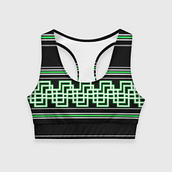 Топик спортивный женский Греческие линии белы и зелёные, цвет: 3D-принт