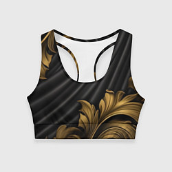 Топик спортивный женский Лепнина золотые узоры на черной ткани, цвет: 3D-принт