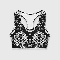 Топик спортивный женский Чёрно белые узоры роза, цвет: 3D-принт
