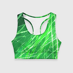 Женский спортивный топ Белые линии на зелёном фоне