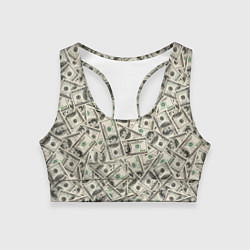 Топик спортивный женский Деньги - 100 долларовые купюры, цвет: 3D-принт