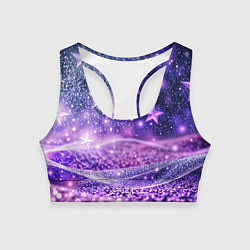 Топик спортивный женский Абстрактные звезды в фиолетовых искрах, цвет: 3D-принт