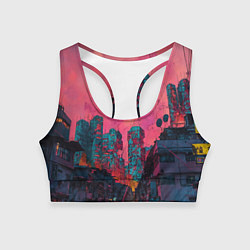 Топик спортивный женский Абстрактный город в неоновых цветах, цвет: 3D-принт