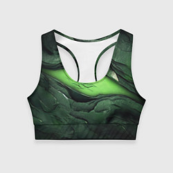 Топик спортивный женский Разрез на зеленой абстракции, цвет: 3D-принт