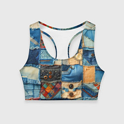 Женский спортивный топ Vanguard denim patchwork - ai art