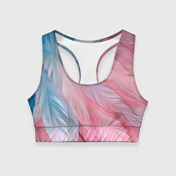 Топик спортивный женский Пастельно-голубые и розовые перья, цвет: 3D-принт
