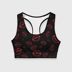 Топик спортивный женский Паттерн красные губы на черном - lips red, цвет: 3D-принт