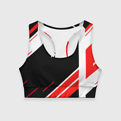 Женский спортивный топ Бело-красные полосы на чёрном фоне