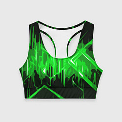 Женский спортивный топ Зелёная агрессивная абстракция на чёрном фоне