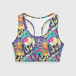 Топик спортивный женский Граффити череп разноцветный, цвет: 3D-принт