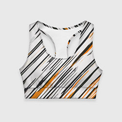 Топик спортивный женский Диагональные чёрно-жёлтые полосы на белом фоне, цвет: 3D-принт
