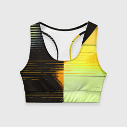 Топик спортивный женский Горизонтальные полосы на чёрно-жёлтом фоне, цвет: 3D-принт