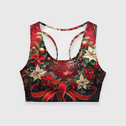 Женский спортивный топ Новогодний венок с пуансеттией - нейросеть