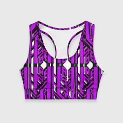 Топик спортивный женский Чёрно-фиолетовые техно полосы на белом фоне, цвет: 3D-принт