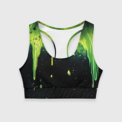 Топик спортивный женский Зеленая стекающая краска по черному фону, цвет: 3D-принт