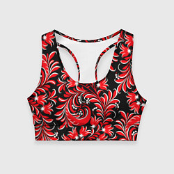 Топик спортивный женский Хохлома - красная роспись, цвет: 3D-принт