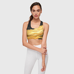 Топик спортивный женский Золотистая материя на черном фоне, цвет: 3D-принт — фото 2