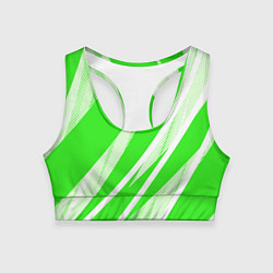 Топик спортивный женский Яблочный зелёный абстракция с полосами, цвет: 3D-принт