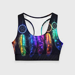 Топик спортивный женский Ловцы снов - свечение перьев, цвет: 3D-принт