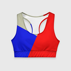 Топик спортивный женский Серо-сине-красный трёхцветный, цвет: 3D-принт