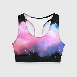 Женский спортивный топ Розово-голубое облако на черном фоне