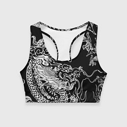 Женский спортивный топ Белый дракон на черном