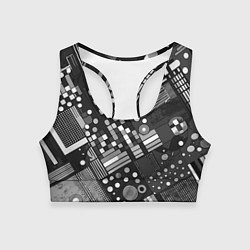 Топик спортивный женский Тёмный серый абстракция квадраты кружочки, цвет: 3D-принт