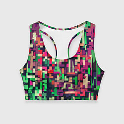 Топик спортивный женский Зелёно-розовый геометричные фигуры, цвет: 3D-принт