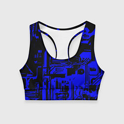 Женский спортивный топ Чёрный и синий ультрамарин абстракция