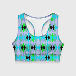 Топик спортивный женский Геометрический узор с разноцветными ромбами, цвет: 3D-принт
