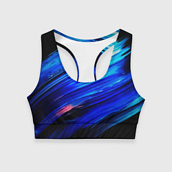 Женский спортивный топ Синии кисти краски на черном