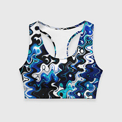 Женский спортивный топ Абстракция разлитые краски чёрно-сине-белый