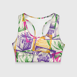 Топик спортивный женский Мопс и праздник, цвет: 3D-принт