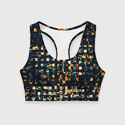 Топик спортивный женский Тёмный синий с оранжевым кубики абстракция, цвет: 3D-принт