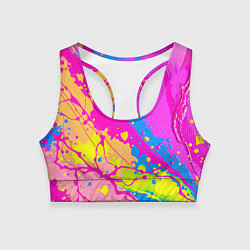 Топик спортивный женский Яркая абстракция из розовых и голубых красок, цвет: 3D-принт