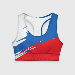 Топик спортивный женский Белый Синий Красный, цвет: 3D-принт
