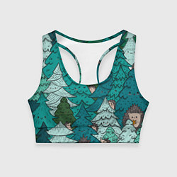 Топик спортивный женский Ежи в еловом лесу, цвет: 3D-принт