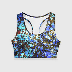 Топик спортивный женский Абстракция - blue and white spots on a dark backgr, цвет: 3D-принт