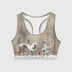 Топик спортивный женский Журавли зимняя акварель, цвет: 3D-принт