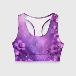Топик спортивный женский Волшебные цветы в фиолетовой дымке, цвет: 3D-принт