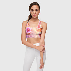 Топик спортивный женский Нежный розовый цветочный с золотистым свечением, цвет: 3D-принт — фото 2