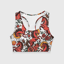 Женский спортивный топ Красный конь в стиле татуировки