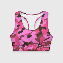 Топик спортивный женский Камуфляж: розовый/коричневый цвета 3D-принт — фото 1