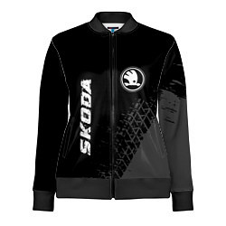 Женская олимпийка Skoda speed на темном фоне со следами шин: символ