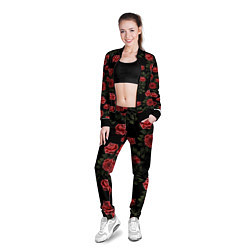 Олимпийка женская Красные розы на черном - паттерн, цвет: 3D-черный — фото 2