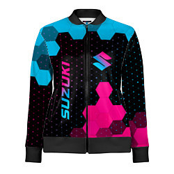 Олимпийка женская Suzuki - neon gradient: надпись, символ, цвет: 3D-черный