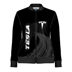 Олимпийка женская Tesla speed на темном фоне со следами шин вертикал, цвет: 3D-черный