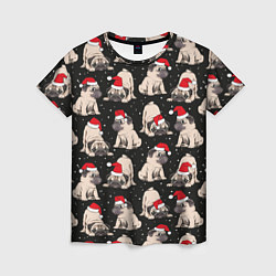 Женская футболка Новогодние мопсы